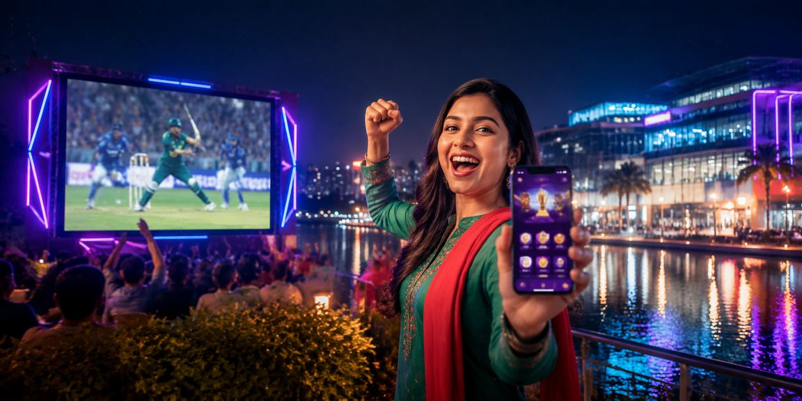 Cricket betting scene under neon lights in Chattogram