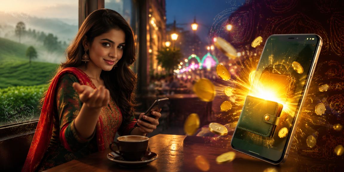 সিলেটের চা বাগানে মোবাইলে stake ডিপোজিট করছেন একজন ব্যবহারকারী